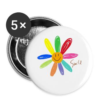 Fleur de sourire - Lot de 5 grands badges (56 mm) - blanc - Devant