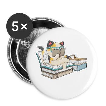 Kawaii chats livre livre de chat livres - Lot de 5 grands badges (56 mm) - blanc - Devant