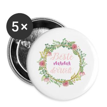 beste Mama der Welt - Buttons groß 56 mm (5er Pack) - Weiß - Vorne