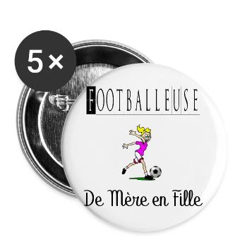 Footballeuse de Mère en Fille Femme Ballon Foot - Lot de 5 grands badges (56 mm) - blanc - Devant