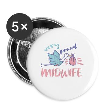 Very proud midwife midwife stork brings baby - Buttons large 2.2''/56 mm (5-pack) - white - Front