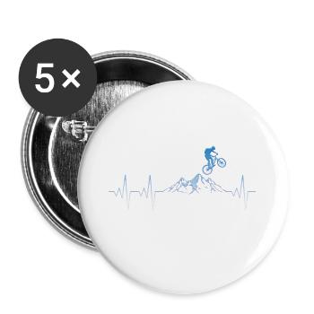 Mountainbike und Berge Herzschlag - Buttons groß 56 mm (5er Pack) - Weiß - Vorne