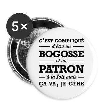 PATRON ET BEAU GOSSE - Lot de 5 grands badges (56 mm) - blanc - Devant