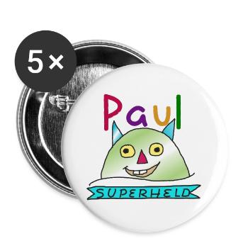 Paul prénom garçon nom de super-héros monstre - Lot de 5 grands badges (56 mm) - blanc - Devant