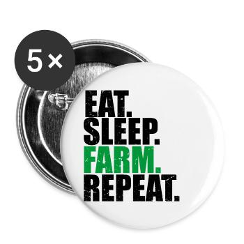 Eat Sleep Farm Repeat - Lot de 5 grands badges (56 mm) - blanc - Devant