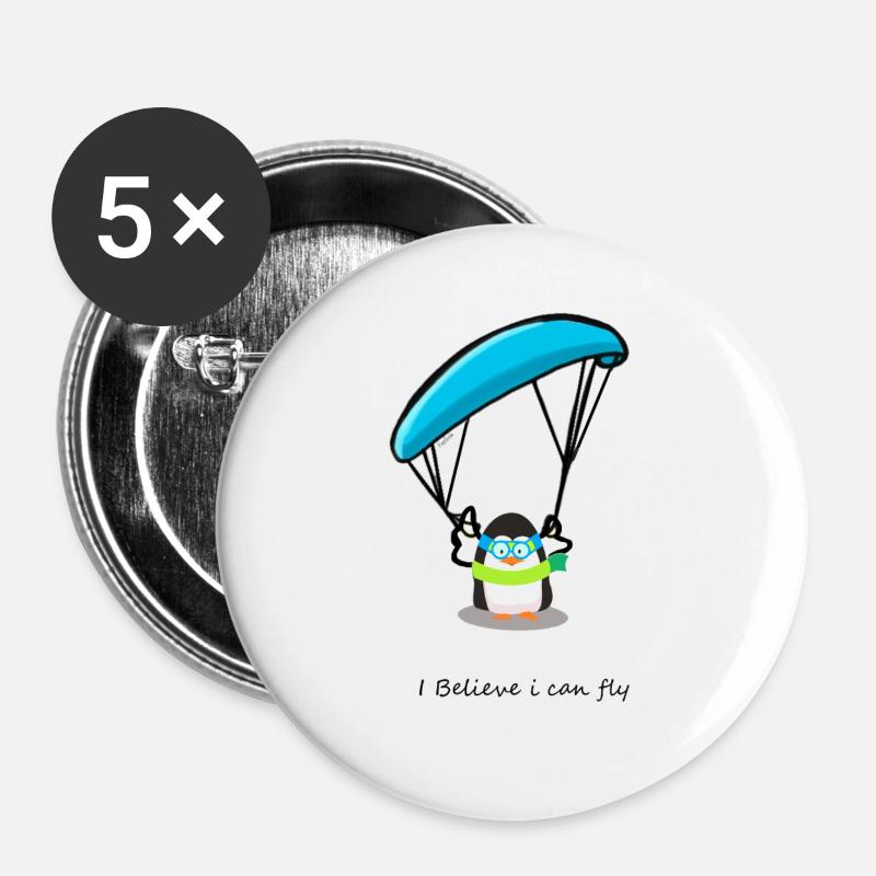 Gleitschirm Paragliding Berge Pinguin - Buttons groß 56 mm (5er Pack) - Weiß