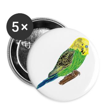 Gelber Wellensittich / Yellow Budgie I - Buttons groß 56 mm (5er Pack) - Weiß - Vorne