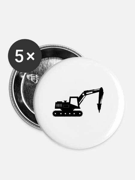 Raupenbagger - Buttons groß 56 mm (5er Pack) - Weiß