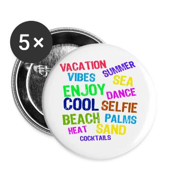 Urlaub Entspannen Ferien Sommer Sonne Verreisen - Buttons groß 56 mm (5er Pack) - Weiß - Vorne