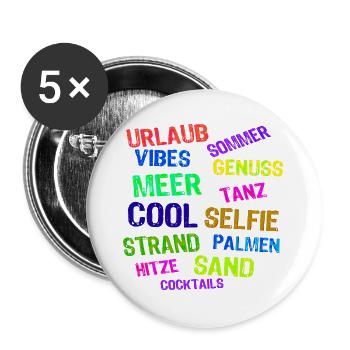 Urlaub Ferien Strand Auszeit Entspannen Palmen - Buttons groß 56 mm (5er Pack) - Weiß - Vorne