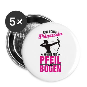 Pfeil und Bogen Dame Bogenschießen Prinzessin - Buttons groß 56 mm (5er Pack) - Weiß - Vorne