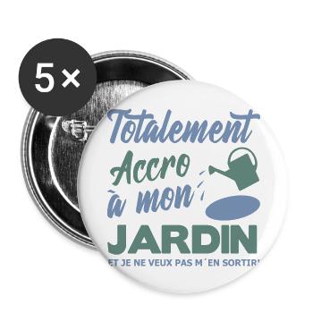 Jardinier totalement accro à mon jardin cadeau - Lot de 5 grands badges (56 mm) - blanc - Devant