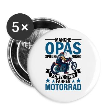 Motorrad Biker Chopper Großvater Opa - Buttons groß 56 mm (5er Pack) - Weiß - Vorne