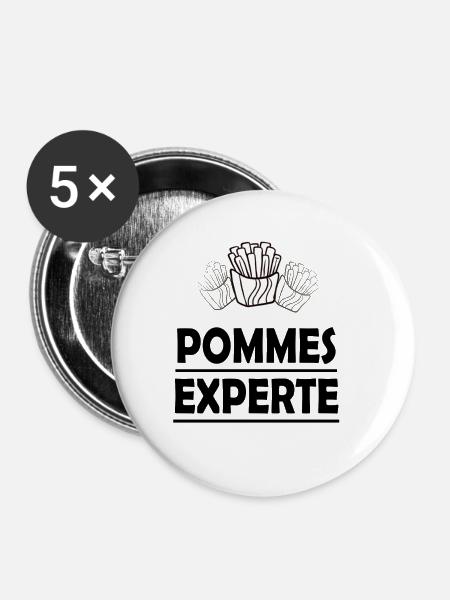 Pommes Experte - Buttons groß 56 mm (5er Pack) - Weiß