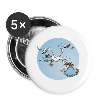 The stork and the baby boy - Buttons large 2.2''/56 mm (5-pack) - white - Front