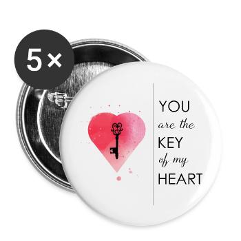 Tu es la clé de mon cœur - Lot de 5 grands badges (56 mm) - blanc - Devant
