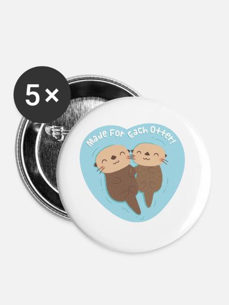 Couples mignons de loutre faits pour chaque loutre - Lot de 5 grands badges (56 mm) - blanc