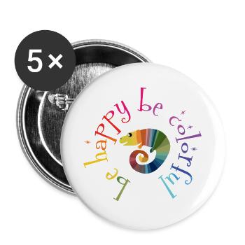be happy, colorful, Geschenk, Geburtstag, lustig - Buttons groß 56 mm (5er Pack) - Weiß - Vorne