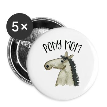 Pony Mom poney gris-brun - Lot de 5 grands badges (56 mm) - blanc - Devant