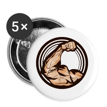 Arm Muskel biceps Logo Kraft Kraft - Buttons groß 56 mm (5er Pack) - Weiß - Vorne