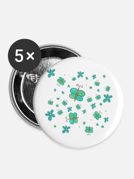 Buntes Muster der Schmetterlingskunst - abstrakter Schmetterling - Buttons groß 56 mm (5er Pack) - Weiß