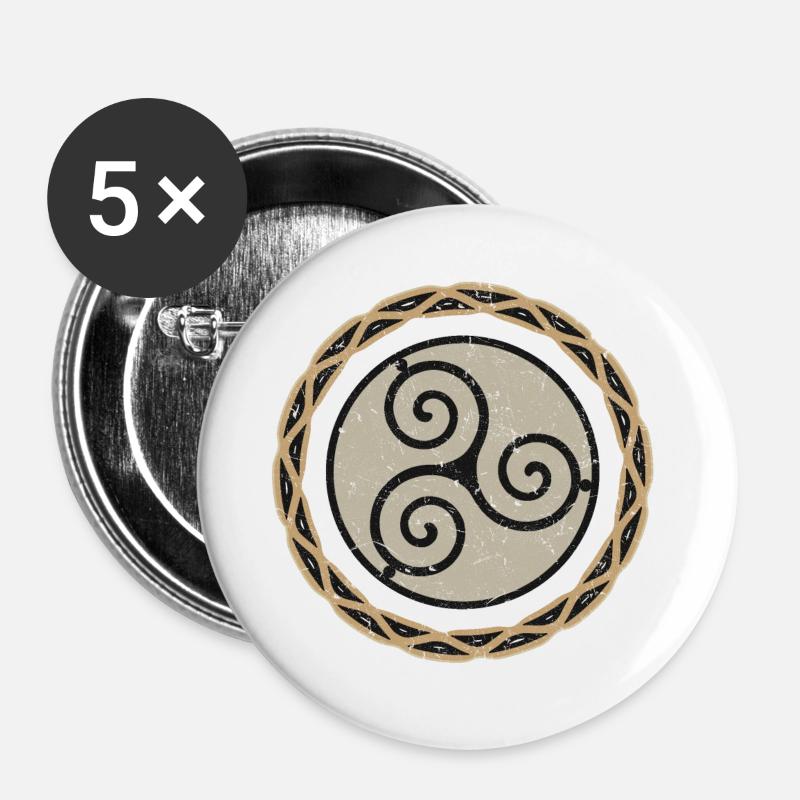 Shaman's drum triskel - Buttons large 2.2''/56 mm (5-pack) - white