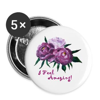 fühle erstaunliche Pfingstrosen - Buttons groß 56 mm (5er Pack) - Weiß - Vorne