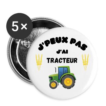 J peux pas j'ai tracteur - Lot de 5 grands badges (56 mm) - blanc - Devant