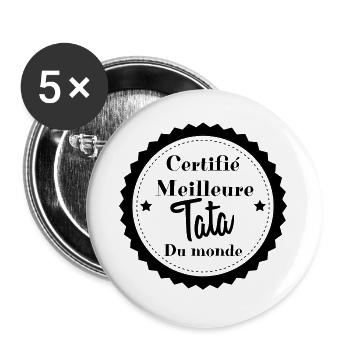 Certifié meilleure Tata du monde - Lot de 5 grands badges (56 mm) - blanc - Devant
