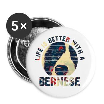 Berner Sennenhund - Buttons groß 56 mm (5er Pack) - Weiß - Vorne