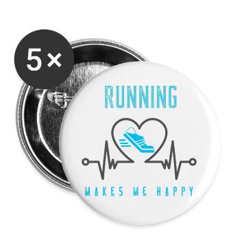 La course rend heureux coureur runner rythme cardiaque - Lot de 5 grands badges (56 mm) - blanc - Devant