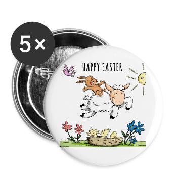 Osterhase reitet auf einen Schaf - Buttons groß 56 mm (5er Pack) - Weiß - Vorne