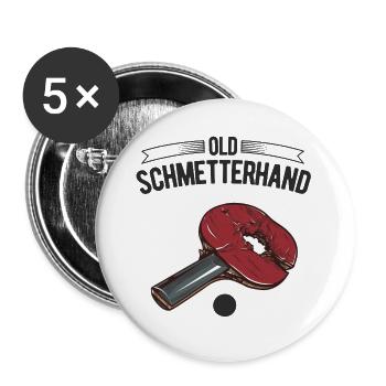 Old Schmetterhand Design für Tischtennisspieler - Buttons groß 56 mm (5er Pack) - Weiß - Vorne