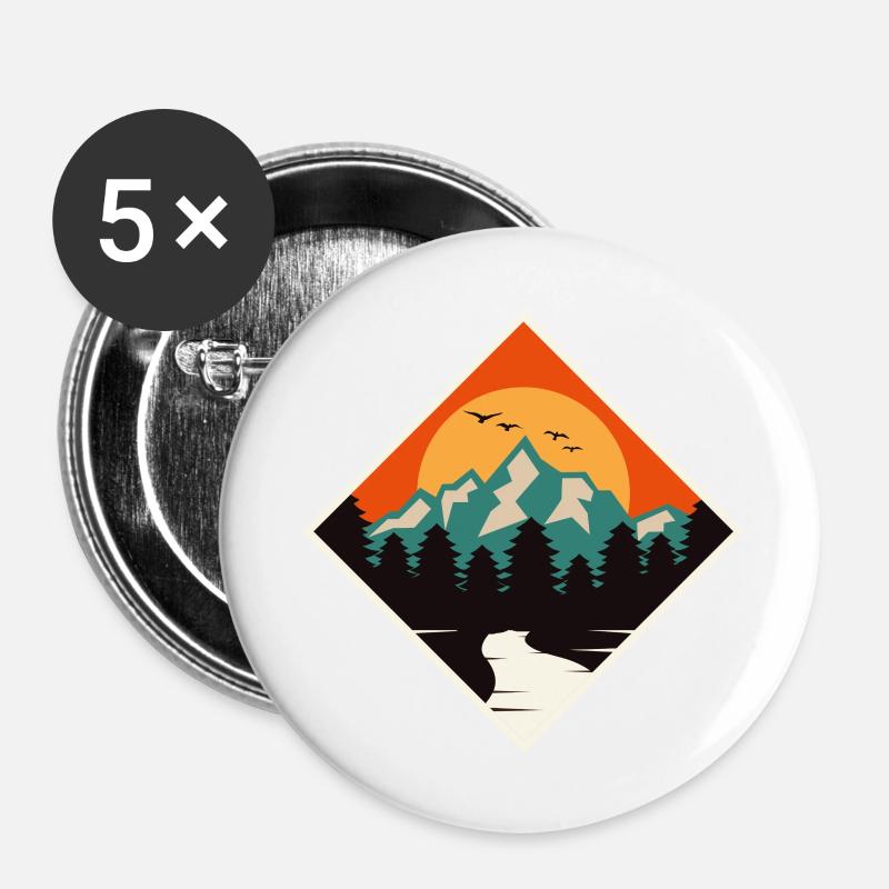 Nature Trees Sun - Buttons large 2.2''/56 mm (5-pack) - white