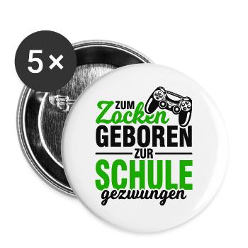 Zocken Zocker Gaming Gamer Schüler Geschenk - Buttons groß 56 mm (5er Pack) - Weiß - Vorne
