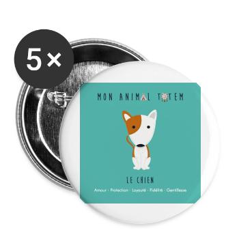 CHIEN / ANIMAL TOTEM - Lot de 5 grands badges (56 mm) - blanc - Devant