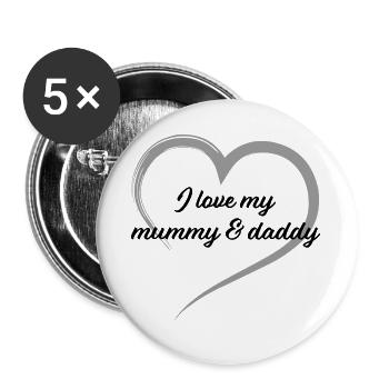 Ich liebe meine Mama & Papa - Buttons groß 56 mm (5er Pack) - Weiß - Vorne