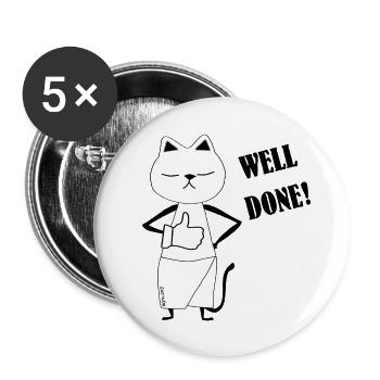 Nekochan Well Done - Buttons groß 56 mm (5er Pack) - Weiß - Vorne