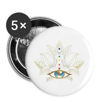 Chakren und Auge: Goldene Meditation - Buttons groß 56 mm (5er Pack) - Weiß - Vorne