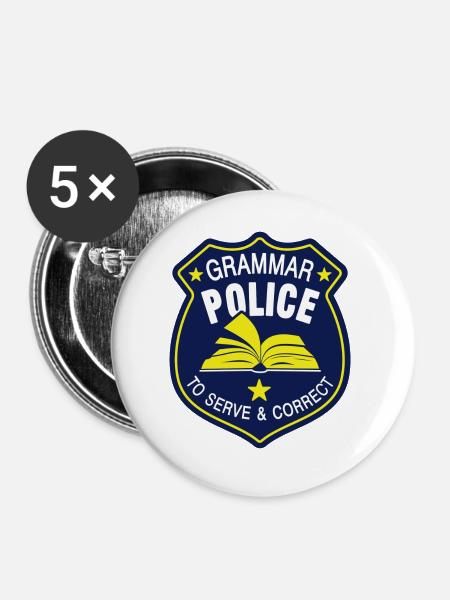 Grammatik Polizei Sprache Sprachlehrer - Buttons groß 56 mm (5er Pack) - Weiß