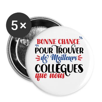 Idée cadeau départ retraite, métier, profession - Lot de 5 grands badges (56 mm) - blanc - Devant