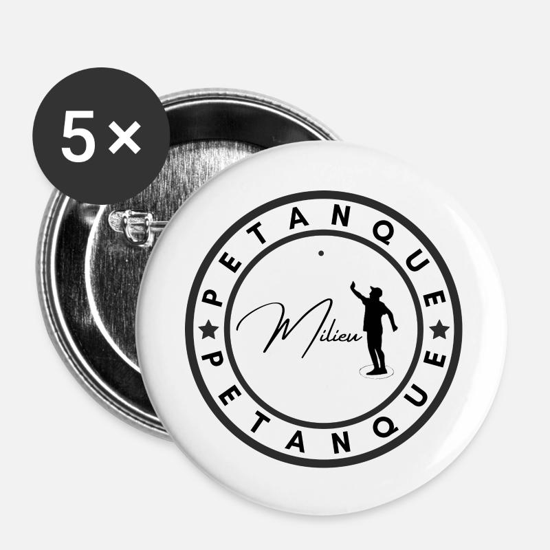 Petanque logo silhouette milieu - Buttons large 2.2''/56 mm (5-pack) - white