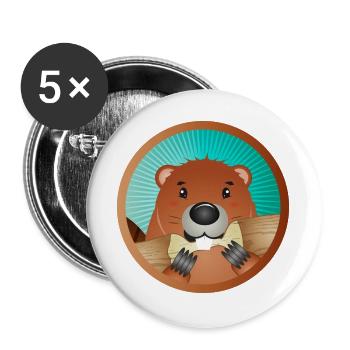 cute rodent patch - beaver nibbles on wood - Buttons large 2.2''/56 mm (5-pack) - white - Front