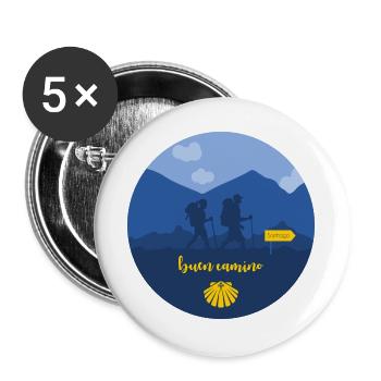 Buen Camino Santiago Mann und Frau - Buttons groß 56 mm (5er Pack) - Weiß - Vorne