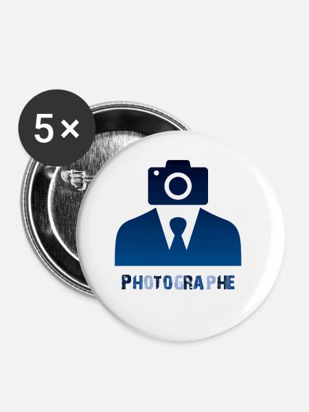 Fotograf - Buttons groß 56 mm (5er Pack) - Weiß