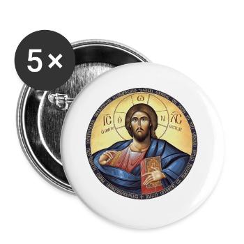 Jesus Christus Ikone Pantokrator - Buttons groß 56 mm (5er Pack) - Weiß - Vorne