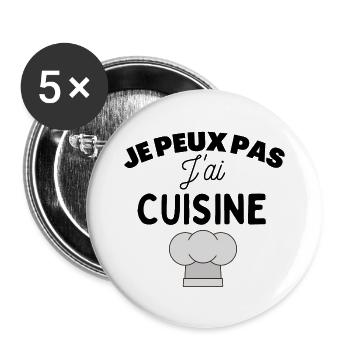 je peux pas j'ai cuisine recettes alimentation - Lot de 5 grands badges (56 mm) - blanc - Devant