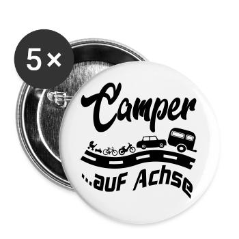 Camping Camper auf Achse Zelten Reisen - Buttons groß 56 mm (5er Pack) - Weiß - Vorne