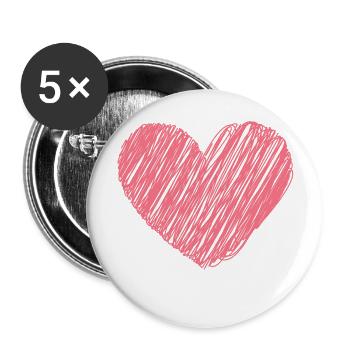 Herz - Buttons groß 56 mm (5er Pack) - Weiß - Vorne