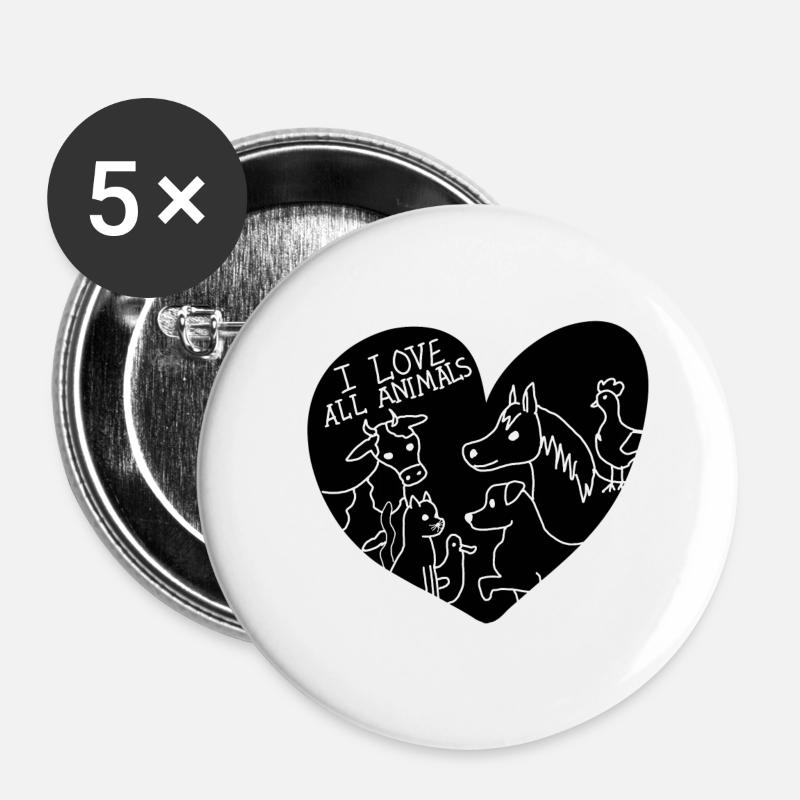 I Love all Animals - Buttons large 2.2''/56 mm (5-pack) - white